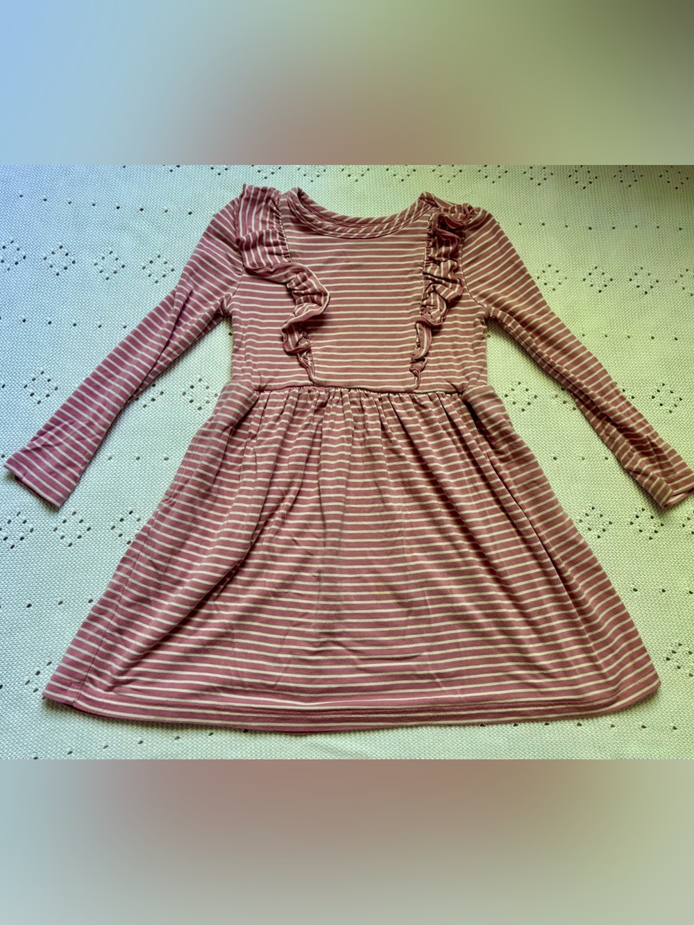 Little Sleepies Mauve and Cream Stripe Ruffle Dress